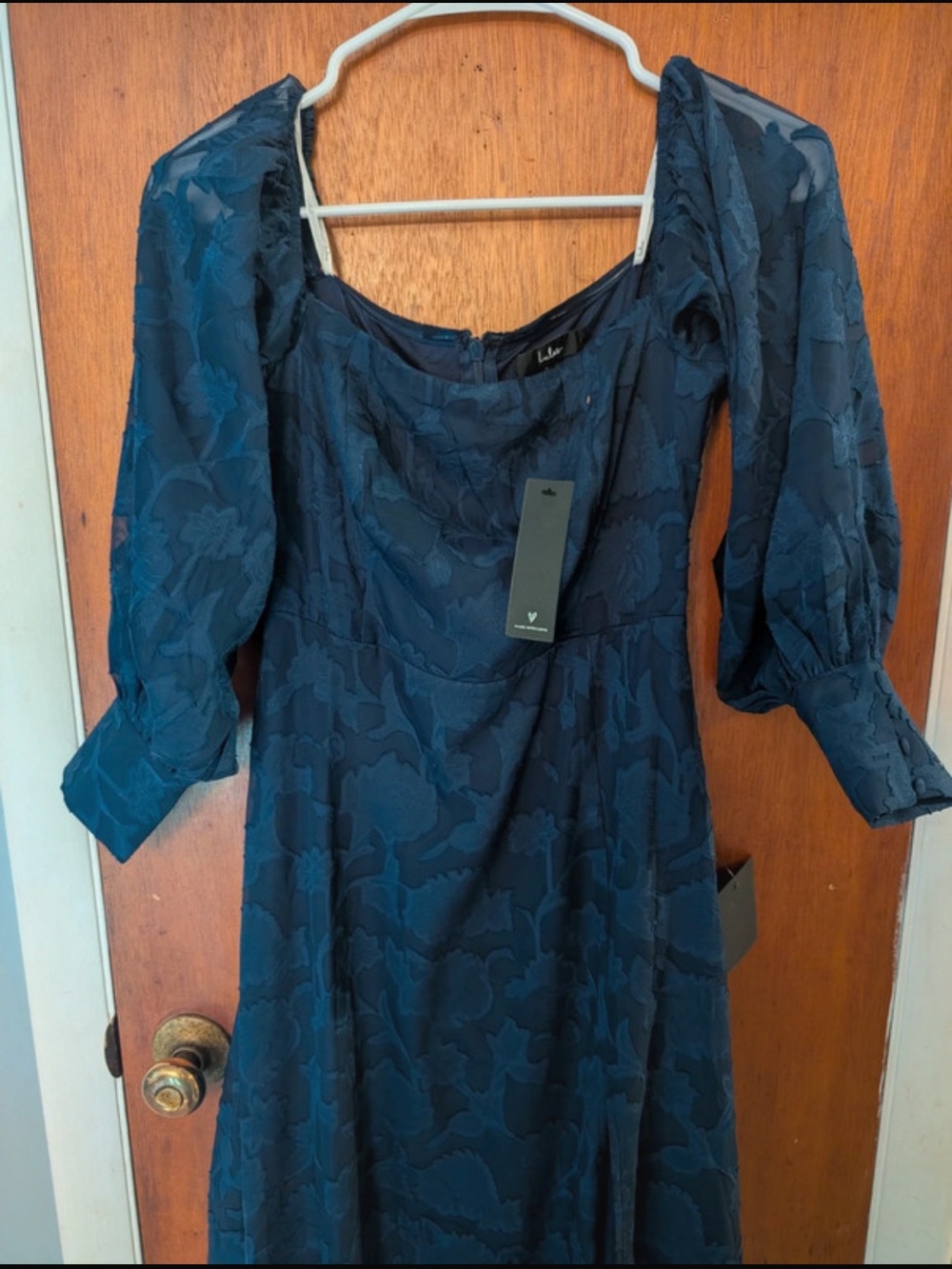 Lulus Navy Blue Burnout Floral Off Shoulder Maxi Dress NWT Size Small - Picture 2 of 8